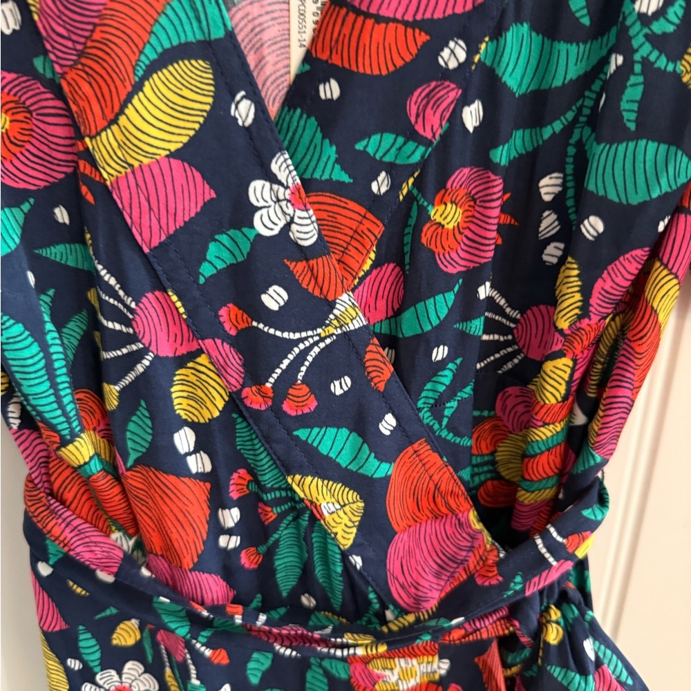 Summersalt Wrap Dress Womens 14 Floral Navy Multicolor Puff Sleeve Wrap Tie Midi - Picture 3 of 11